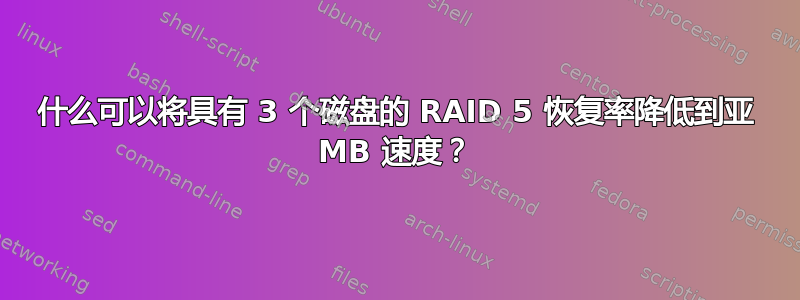 什么可以将具有 3 个磁盘的 RAID 5 恢复率降低到亚 MB 速度？