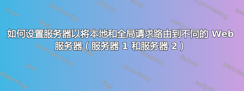 如何设置服务器以将本地和全局请求路由到不同的 Web 服务器（服务器 1 和服务器 2）