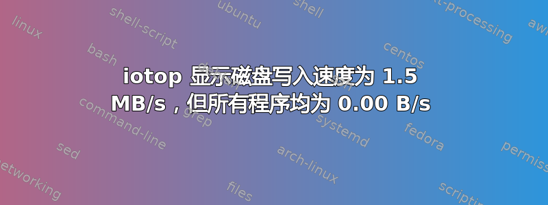 iotop 显示磁盘写入速度为 1.5 MB/s，但所有程序均为 0.00 B/s