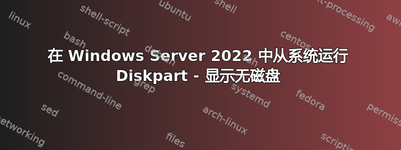 在 Windows Server 2022 中从系统运行 Diskpart - 显示无磁盘