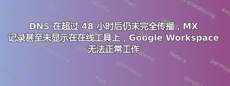 DNS 在超过 48 小时后仍未完全传播，MX 记录甚至未显示在在线工具上，Google Workspace 无法正常工作