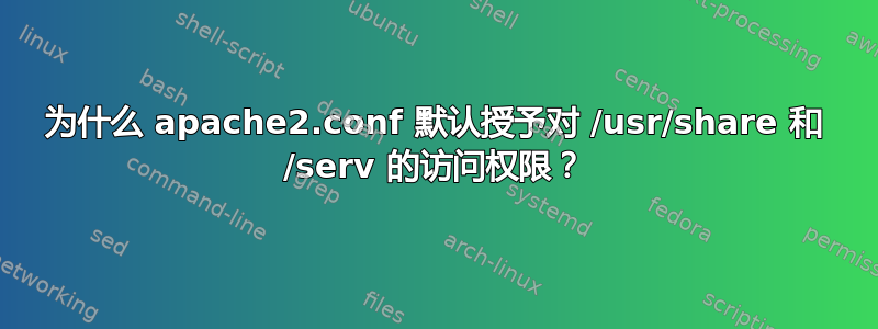 为什么 apache2.conf 默认授予对 /usr/share 和 /serv 的访问权限？