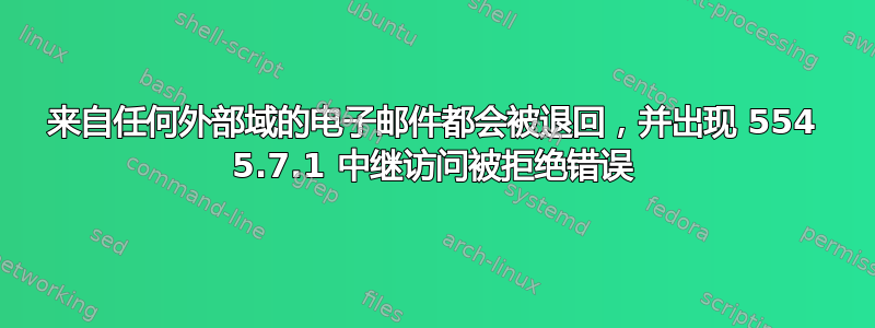 来自任何外部域的电子邮件都会被退回，并出现 554 5.7.1 中继访问被拒绝错误