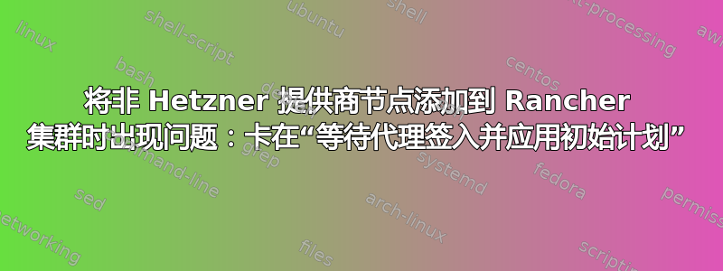 将非 Hetzner 提供商节点添加到 Rancher 集群时出现问题：卡在“等待代理签入并应用初始计划”