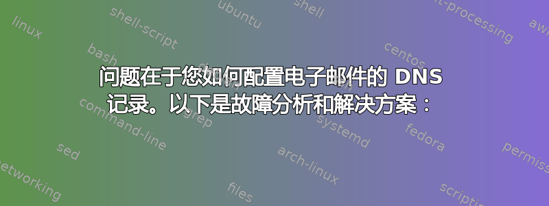 问题在于您如何配置电子邮件的 DNS 记录。以下是故障分析和解决方案：