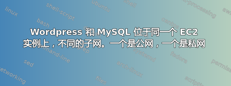 Wordpress 和 MySQL 位于同一个 EC2 实例上，不同的子网。一个是公网，一个是私网