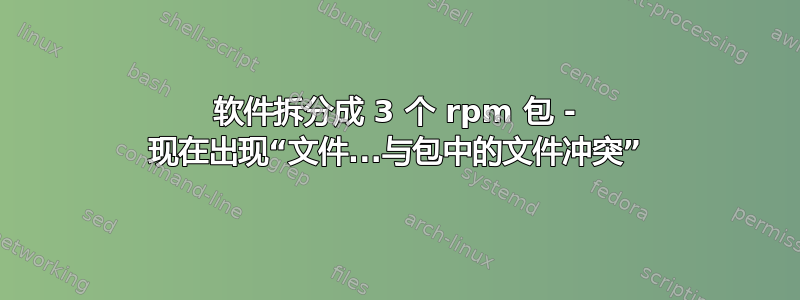 软件拆分成 3 个 rpm 包 - 现在出现“文件...与包中的文件冲突”