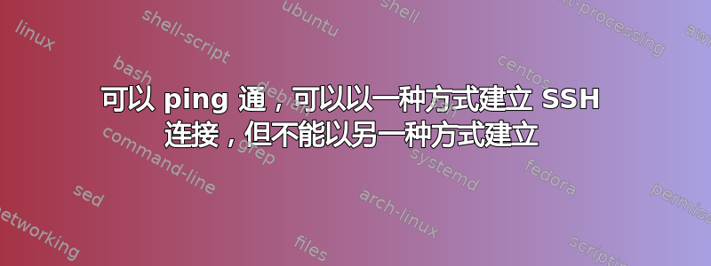 可以 ping 通，可以以一种方式建立 SSH 连接，但不能以另一种方式建立