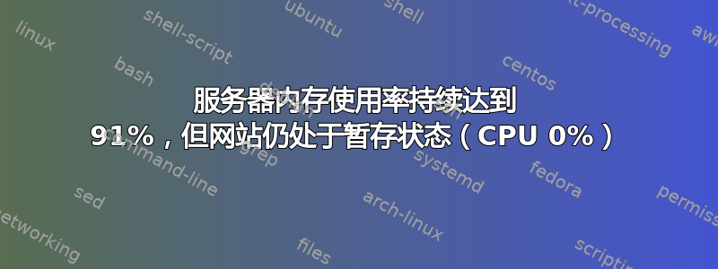 服务器内存使用率持续达到 91%，但网站仍处于暂存状态（CPU 0%）