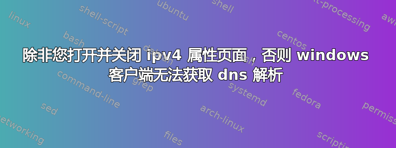 除非您打开并关闭 ipv4 属性页面，否则 windows 客户端无法获取 dns 解析