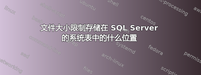 文件大小限制存储在 SQL Server 的系统表中的什么位置