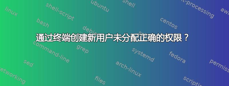 通过终端创建新用户未分配正确的权限？