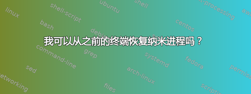 我可以从之前的终端恢复纳米进程吗？