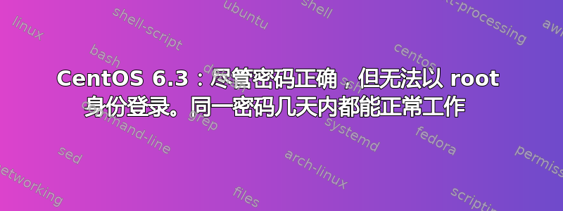 CentOS 6.3：尽管密码正确，但无法以 root 身份登录。同一密码几天内都能正常工作 