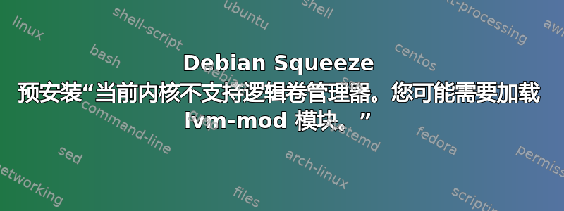 Debian Squeeze 预安装“当前内核不支持逻辑卷管理器。您可能需要加载 lvm-mod 模块。”