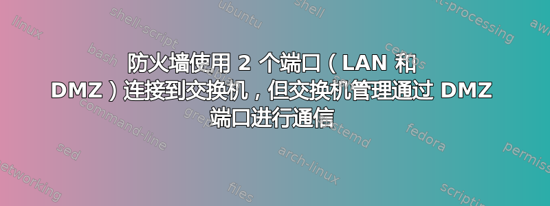 防火墙使用 2 个端口（LAN 和 DMZ）连接到交换机，但交换机管理通过 DMZ 端口进行通信