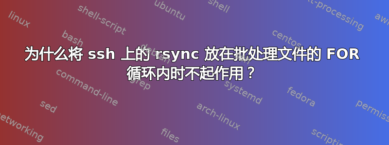 为什么将 ssh 上的 rsync 放在批处理文件的 FOR 循环内时不起作用？