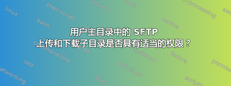 用户主目录中的 SFTP 上传和下载子目录是否具有适当的权限？