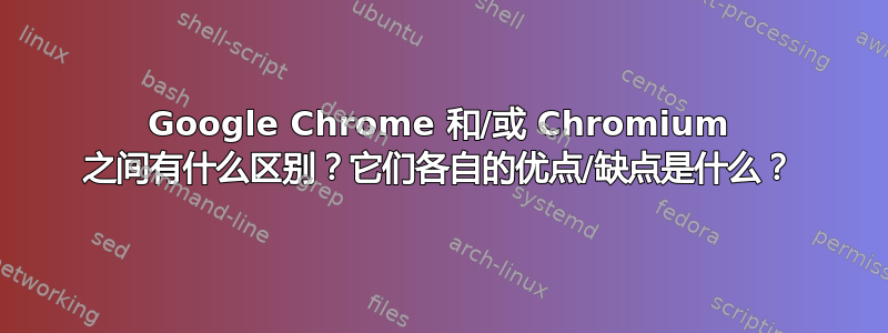 Google Chrome 和/或 Chromium 之间有什么区别？它们各自的优点/缺点是什么？