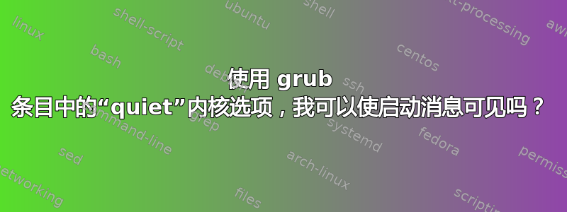 使用 grub 条目中的“quiet”内核选项，我可以使启动消息可见吗？