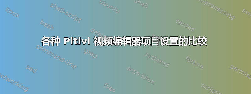 各种 Pitivi 视频编辑器项目设置的比较