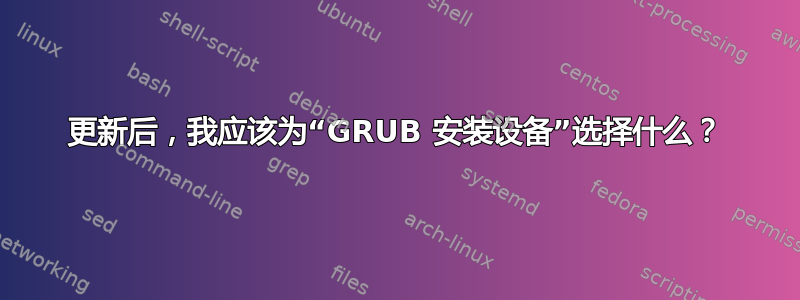 更新后，我应该为“GRUB 安装设备”选择什么？