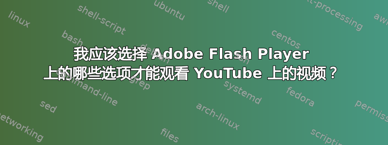 我应该选择 Adob​​e Flash Player 上的哪些选项才能观看 YouTube 上的视频？