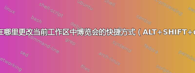 我可以在哪里更改当前工作区中博览会的快捷方式（ALT+SHIFT+up）？