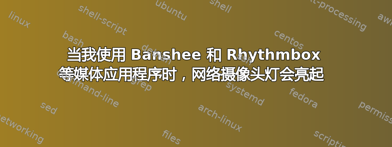 当我使用 Banshee 和 Rhythmbox 等媒体应用程序时，网络摄像头灯会亮起 