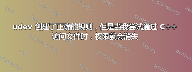 udev 创建了正确的规则，但是当我尝试通过 C++ 访问文件时，权限就会消失