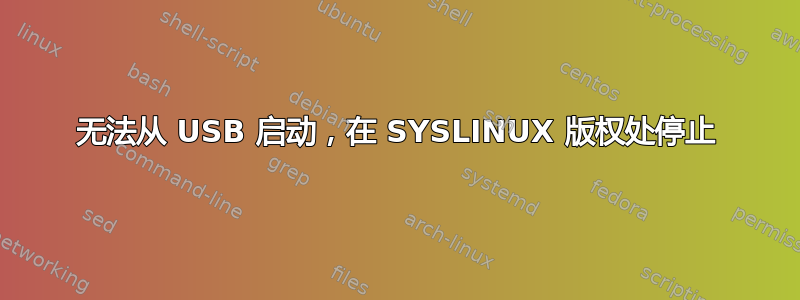 无法从 USB 启动，在 SYSLINUX 版权处停止