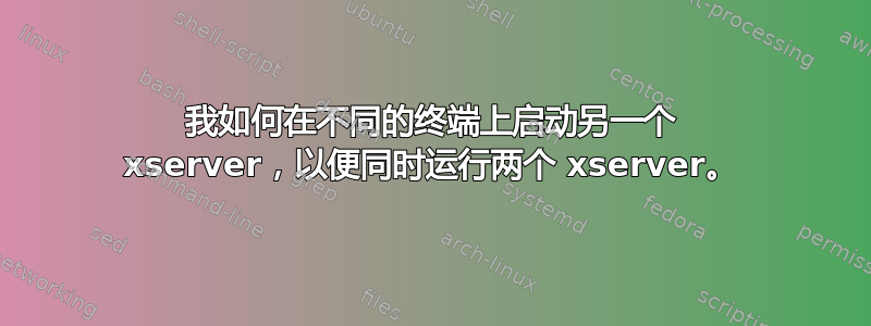 我如何在不同的终端上启动另一个 xserver，以便同时运行两个 xserver。