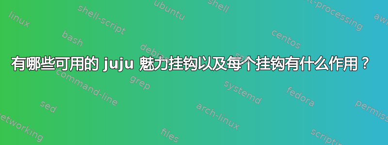 有哪些可用的 juju 魅力挂钩以及每个挂钩有什么作用？