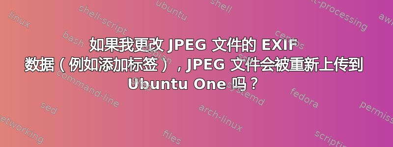 如果我更改 JPEG 文件的 EXIF 数据（例如添加标签），JPEG 文件会被重新上传到 Ubuntu One 吗？