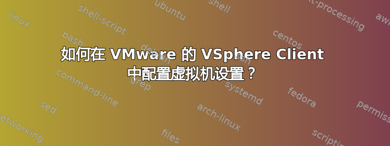 如何在 VMware 的 VSphere Client 中配置虚拟机设置？