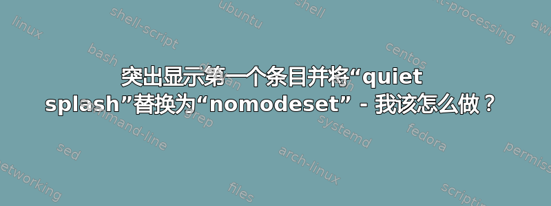 突出显示第一个条目并将“quiet splash”替换为“nomodeset” - 我该怎么做？