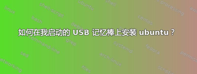 如何在我启动的 USB 记忆棒上安装 ubuntu？