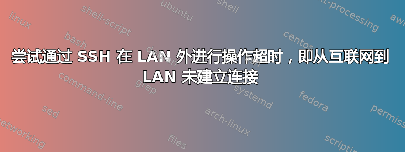 尝试通过 SSH 在 LAN 外进行操作超时，即从互联网到 LAN 未建立连接