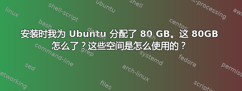 安装时我为 Ubuntu 分配了 80 GB。这 80GB 怎么了？这些空间是怎么使用的？