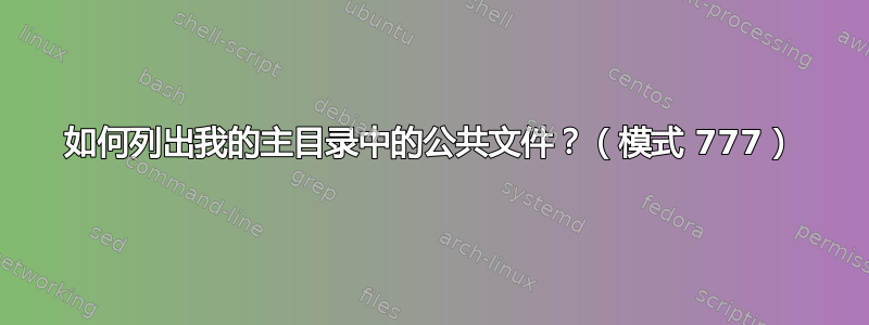 如何列出我的主目录中的公共文件？（模式 777）