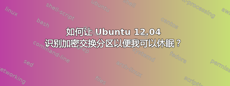 如何让 Ubuntu 12.04 识别加密交换分区以便我可以休眠？