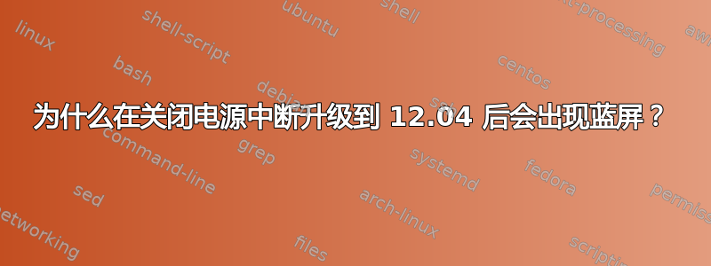 为什么在关闭电源中断升级到 12.04 后会出现蓝屏？