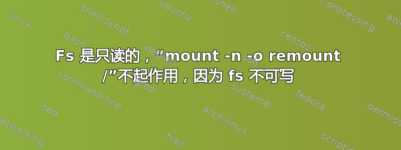 Fs 是只读的，“mount -n -o remount /”不起作用，因为 fs 不可写