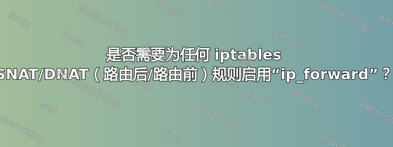 是否需要为任何 iptables SNAT/DNAT（路由后/路由前）规则启用“ip_forward”？