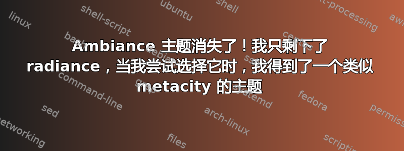 Ambiance 主题消失了！我只剩下了 radiance，当我尝试选择它时，我得到了一个类似 metacity 的主题