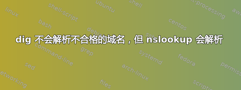 dig 不会解析不合格的域名，但 nslookup 会解析