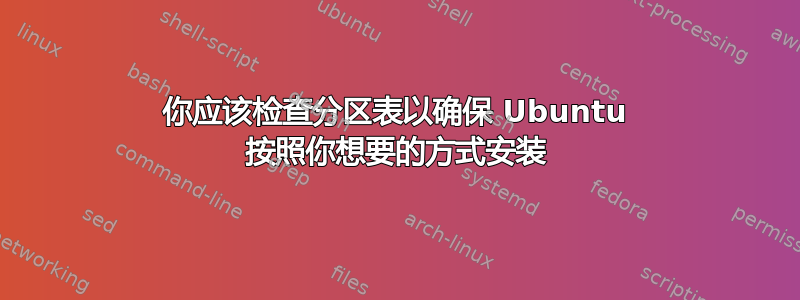 你应该检查分区表以确保 Ubuntu 按照你想要的方式安装