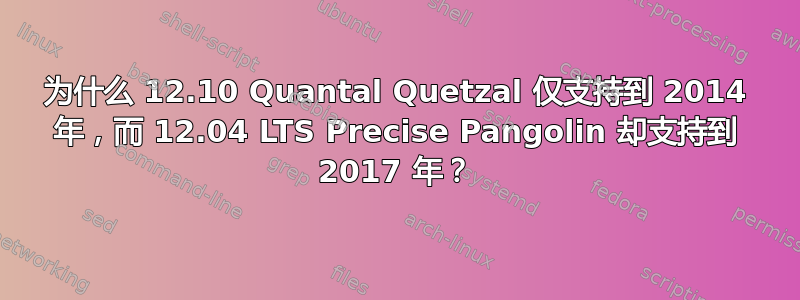 为什么 12.10 Quantal Quetzal 仅支持到 2014 年，而 12.04 LTS Precise Pangolin 却支持到 2017 年？