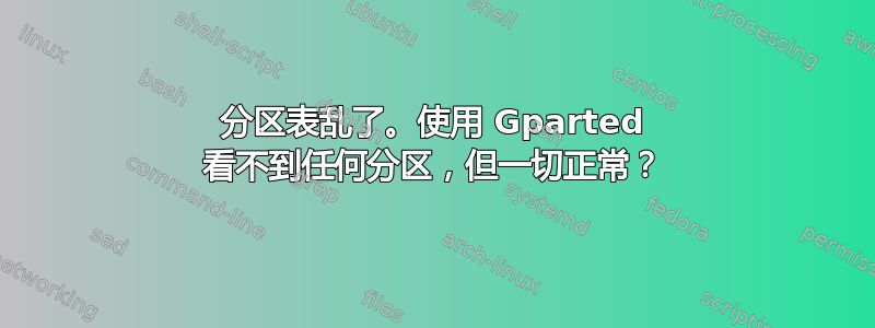 分区表乱了。使用 Gparted 看不到任何分区，但一切正常？