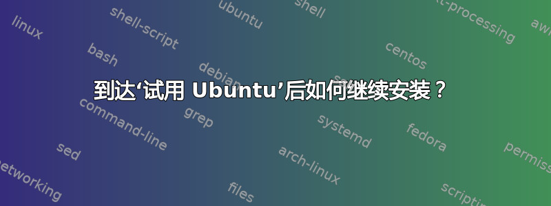 到达‘试用 Ubuntu’后如何继续安装？